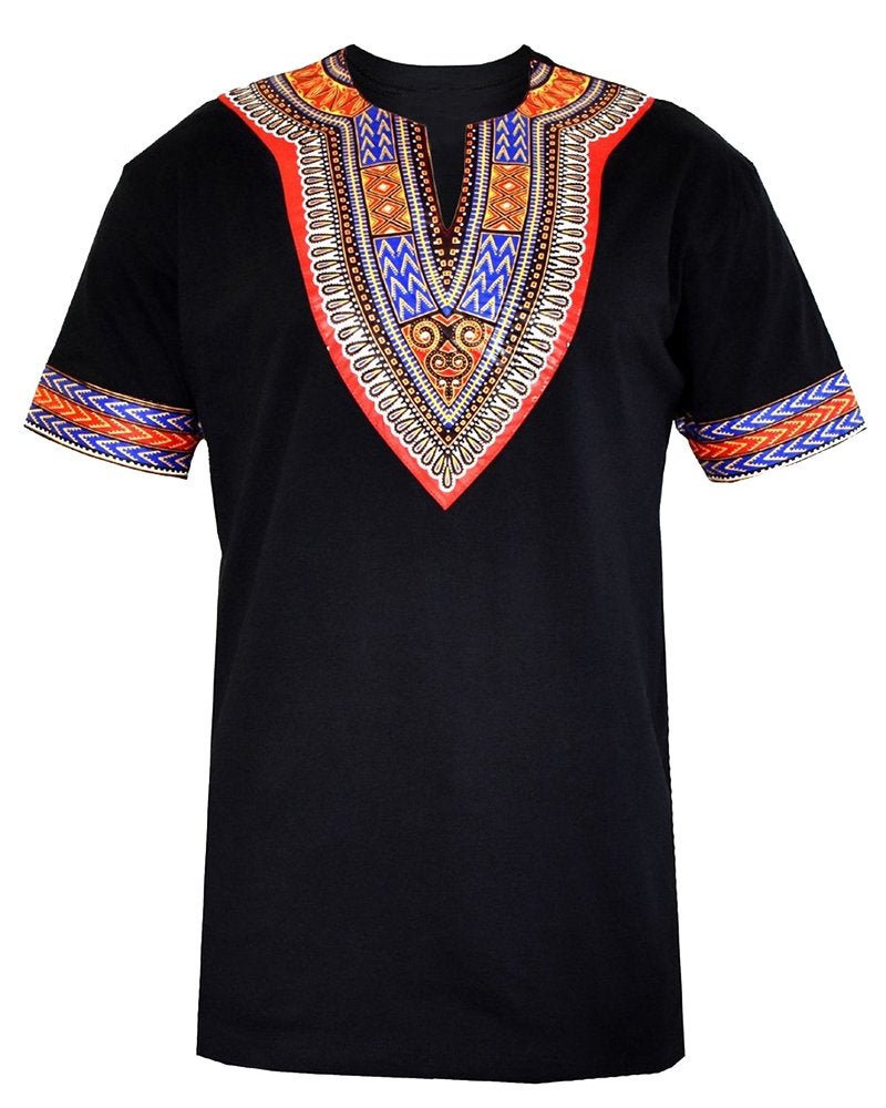 Makkrom Mens African Dashiki T Shirt Tribal Floral Print V Neck Slim Fit Shirts Tops - Image 5